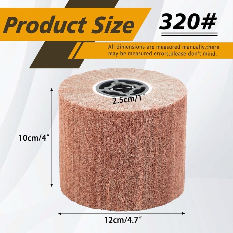 SALI Non Woven Wire Abrasive Drawing Polishing Burnishing Wheel Flap Brush Wire Brush Drum Surface Conditioning Tool for Metal Surface Polishing Grinding Removing Rust 120x100x19mm (320 Grit) - Image 2